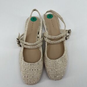 Tahari Women's Size 8 Tweed Sequin Cream Mary Jane Flat Slingback Sandals NWOB